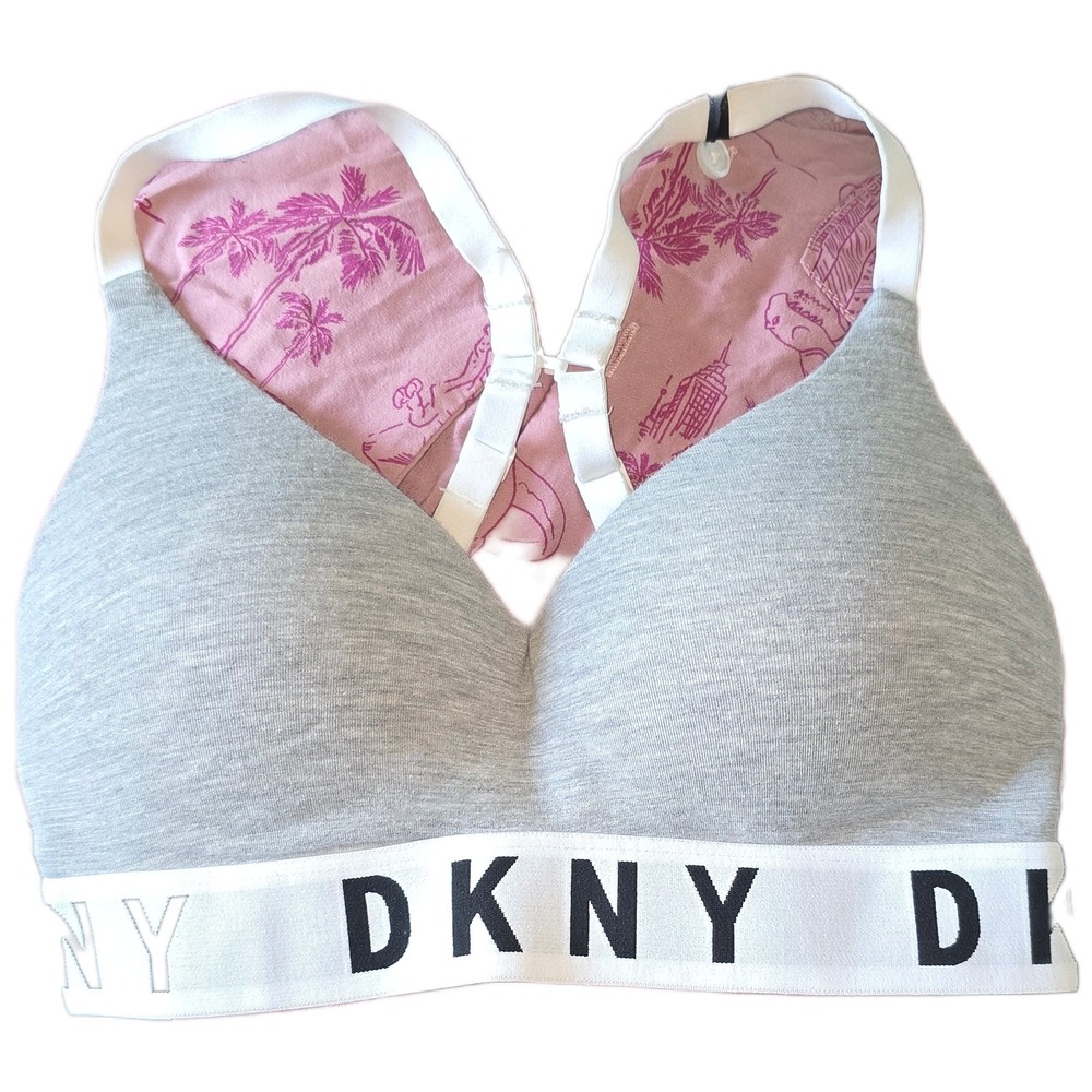 DKNY‎ Womens Grey Heather Logo Bralette Wireless Padded Bra Size Small